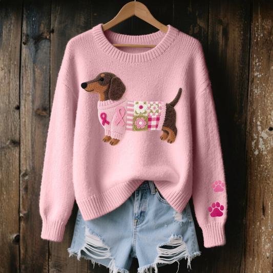 Pull en Tricot Motif Teckel en Feutre de Laine