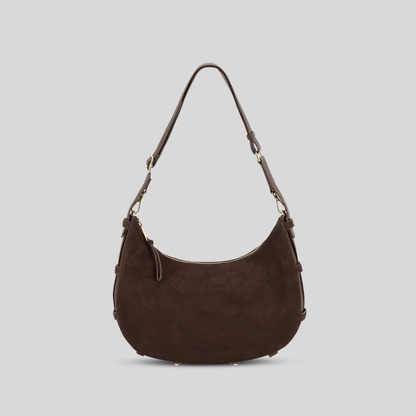 Halbmondförmige Tasche aus kaffeefarbenem Wildlederimitat