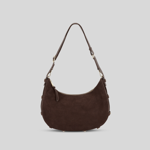 Halbmondförmige Tasche aus kaffeefarbenem Wildlederimitat