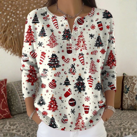 Pull de Noël à boutons pour femmes