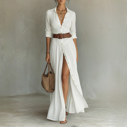 Robe Maxi Élégante à Col Revers