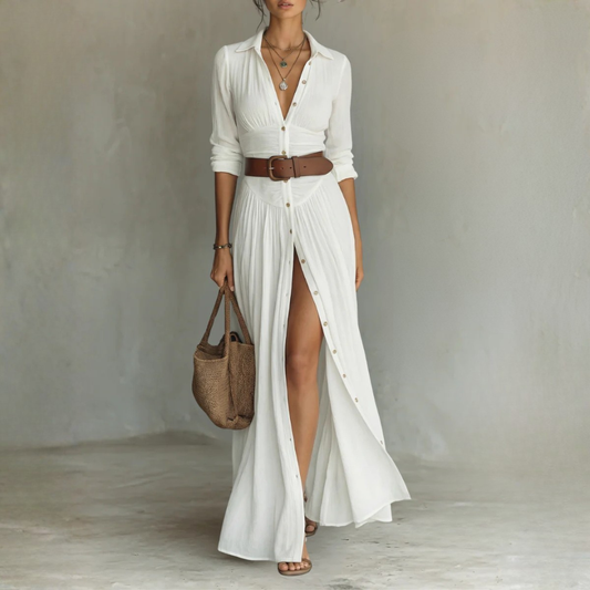 Robe Maxi Élégante à Col Revers