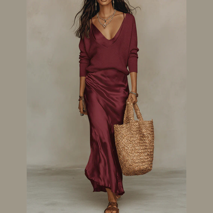 Robe satinée midi élégante