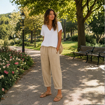 Pantalon fluide en lin léger femme