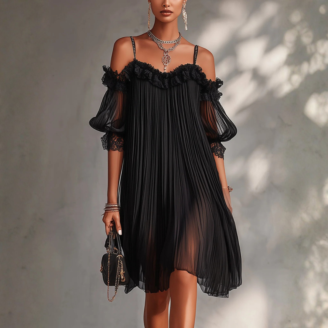 Kurzes Musselin-Kleid für Damen mit eleganter Spitze