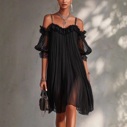 Kurzes Musselin-Kleid für Damen mit eleganter Spitze