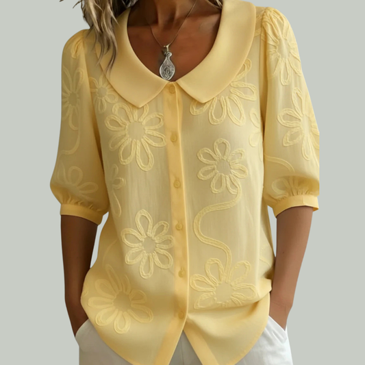 Blouse florale légère femme col rond élégant manches mi-longues