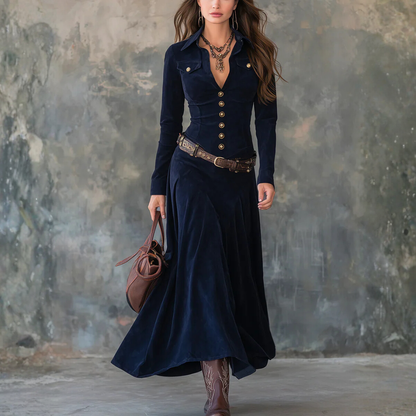 Robe longue en suédine