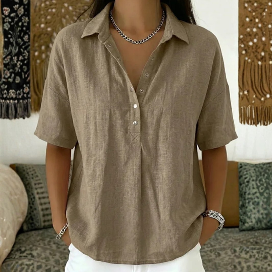Blouse Femme Élégante et Légère à Col Boutonné
