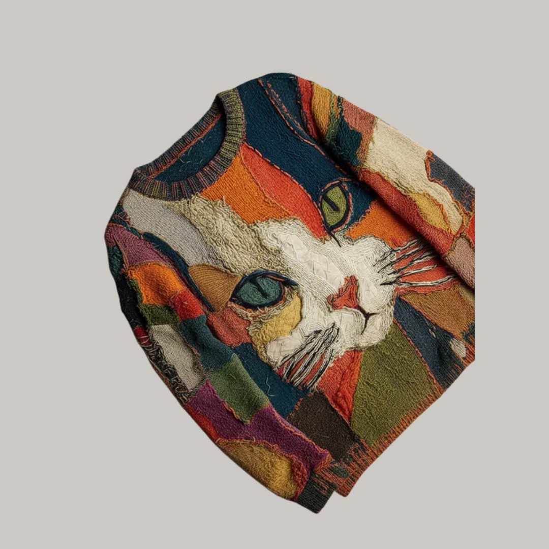 Pull artistique chat coloré