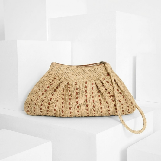 Pochette raphia tressé élégant naturel