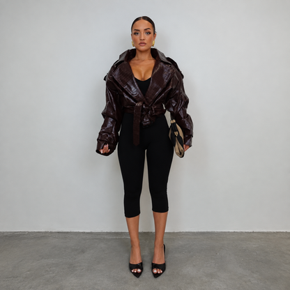 Trench Court Effet Croco Femme