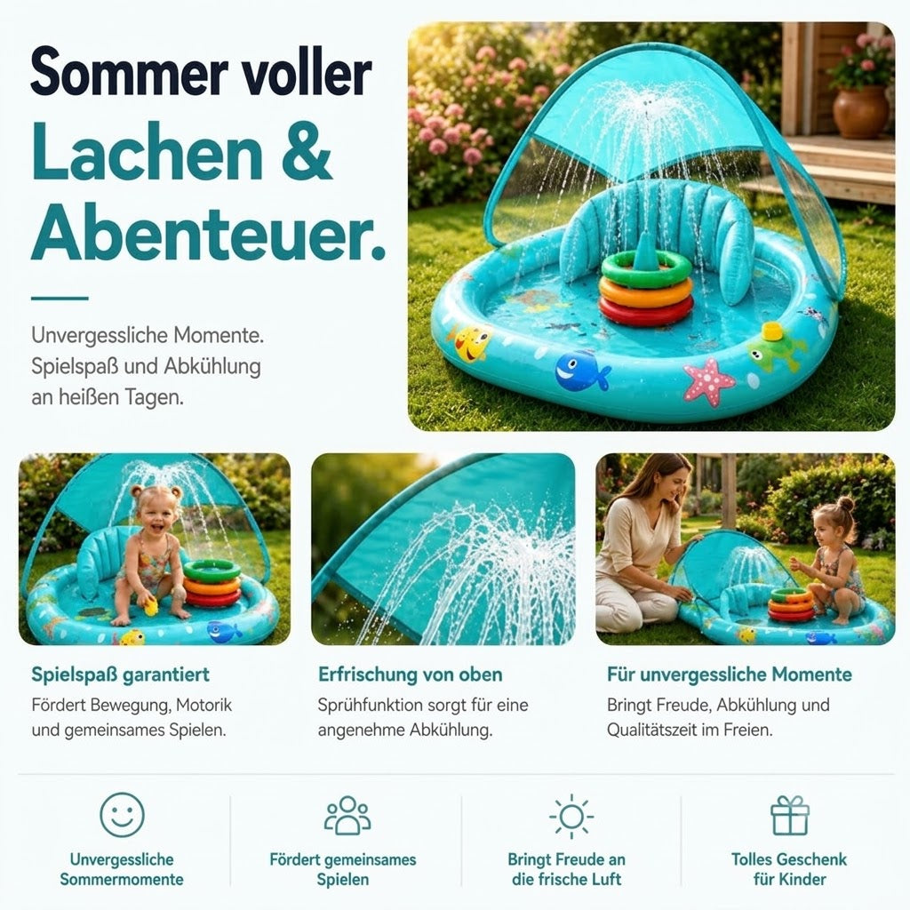 Aufblasbares Kinderplanschbecken mit Wasserstrahlen