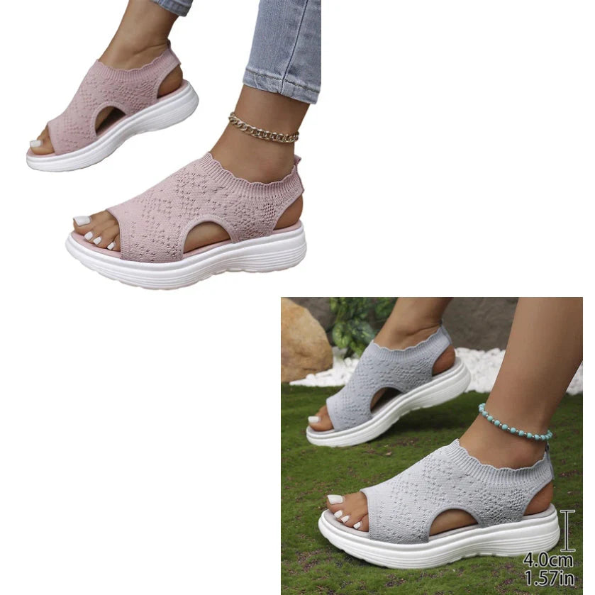 Bequeme Damen-Sandalen mit Keilabsatz aus atmungsaktivem Netzstoff