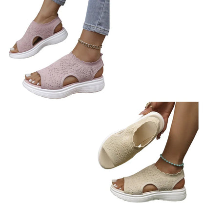 Bequeme Damen-Sandalen mit Keilabsatz aus atmungsaktivem Netzstoff