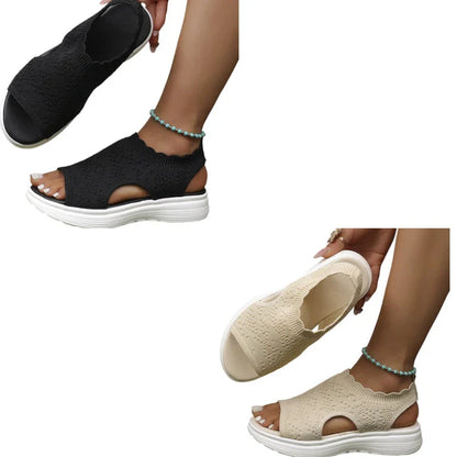 Bequeme Damen-Sandalen mit Keilabsatz aus atmungsaktivem Netzstoff