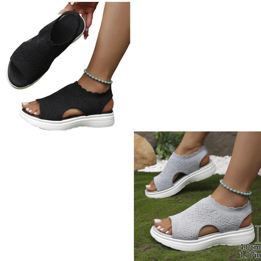 Bequeme Damen-Sandalen mit Keilabsatz aus atmungsaktivem Netzstoff