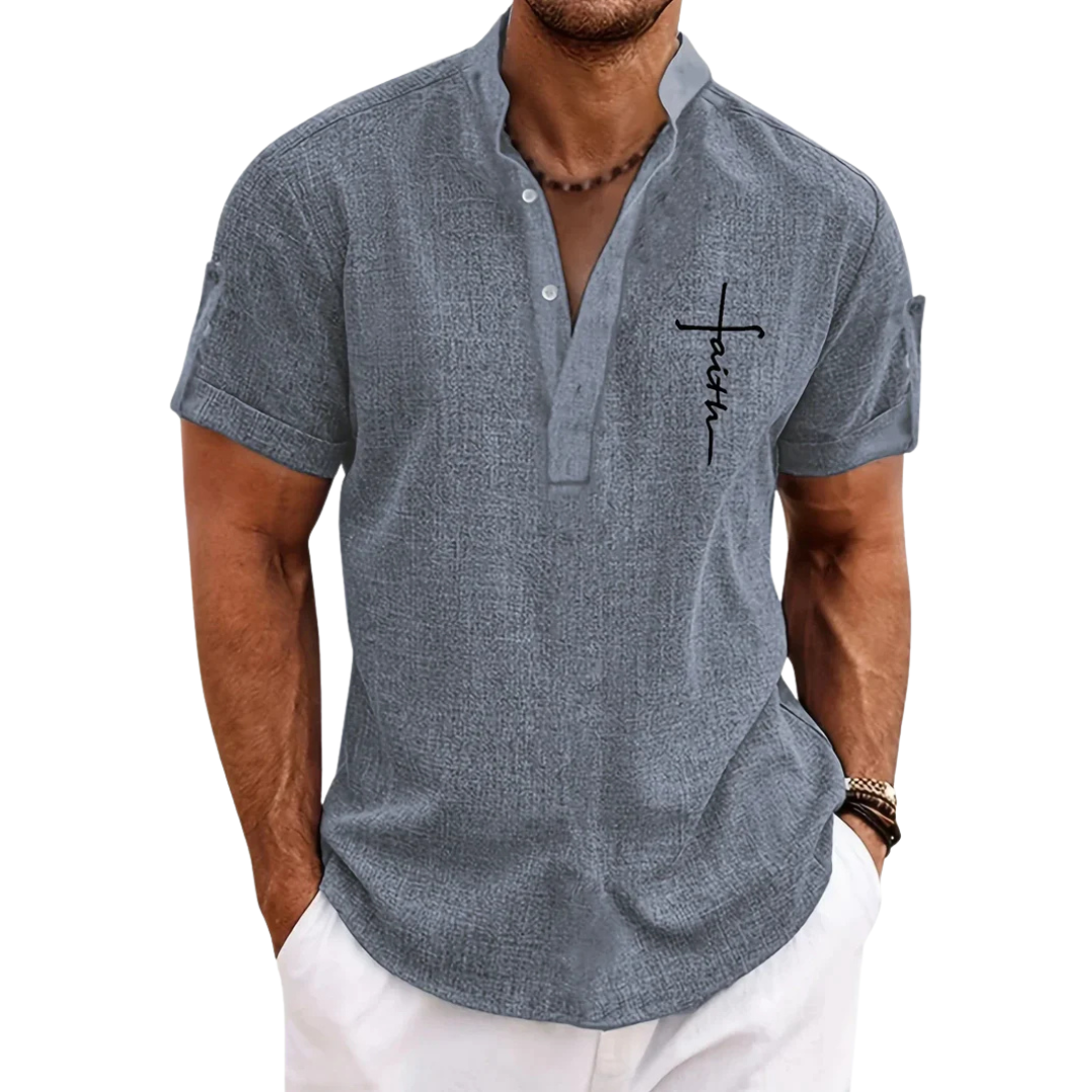 Chemise élégante à manches courtes et col montant