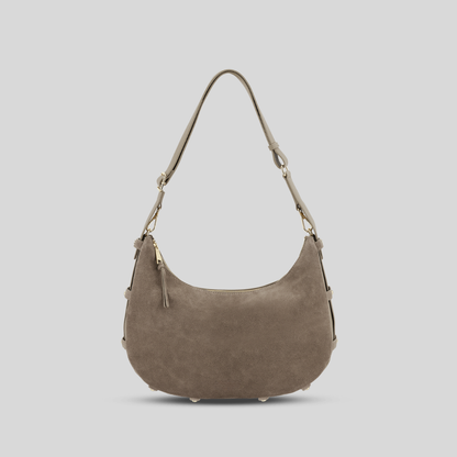 Halbmondförmige Tasche aus kaffeefarbenem Wildlederimitat