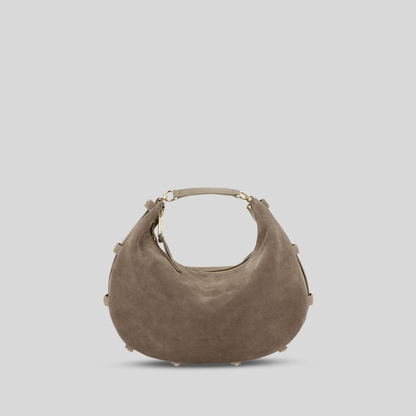 Halbmondförmige Tasche aus kaffeefarbenem Wildlederimitat