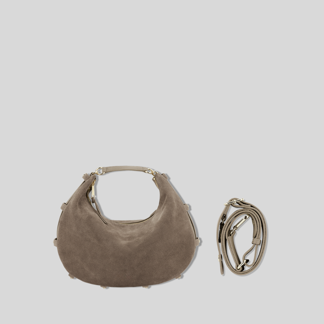 Halbmondförmige Tasche aus kaffeefarbenem Wildlederimitat