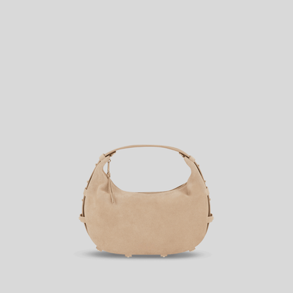 Halbmondförmige Tasche aus kaffeefarbenem Wildlederimitat