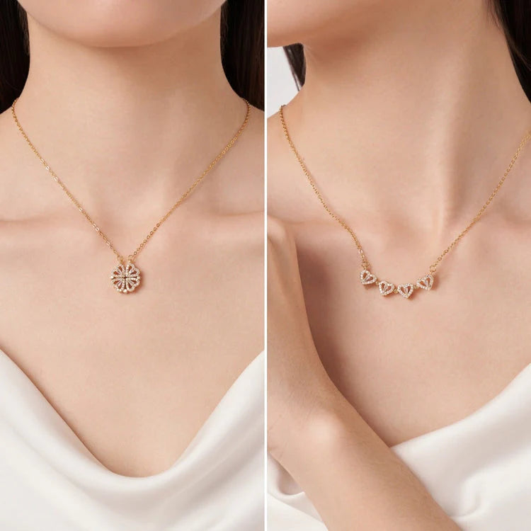 Collier 2-en-1 Trefle et Coeur