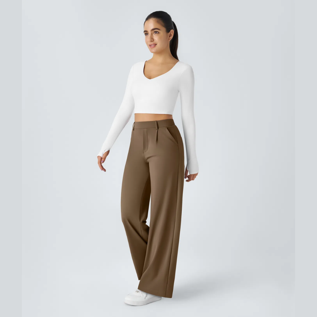 Pantalon large taille haute femme