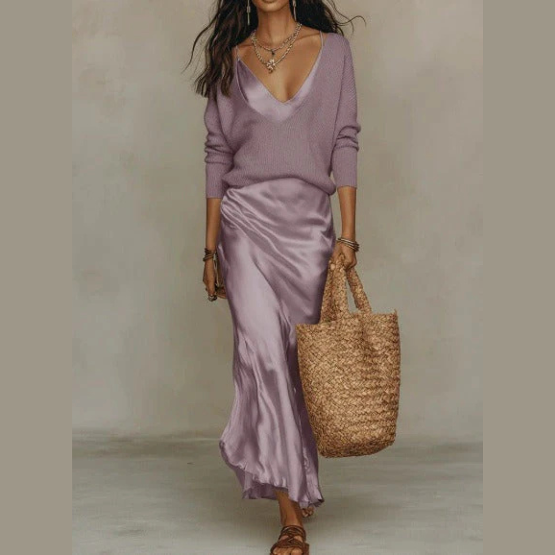 Robe satinée midi élégante