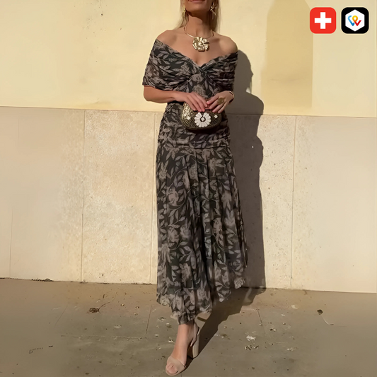 Schulterfreies Maxikleid mit Blumenmuster