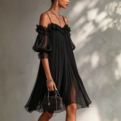 Kurzes Musselin-Kleid für Damen mit eleganter Spitze