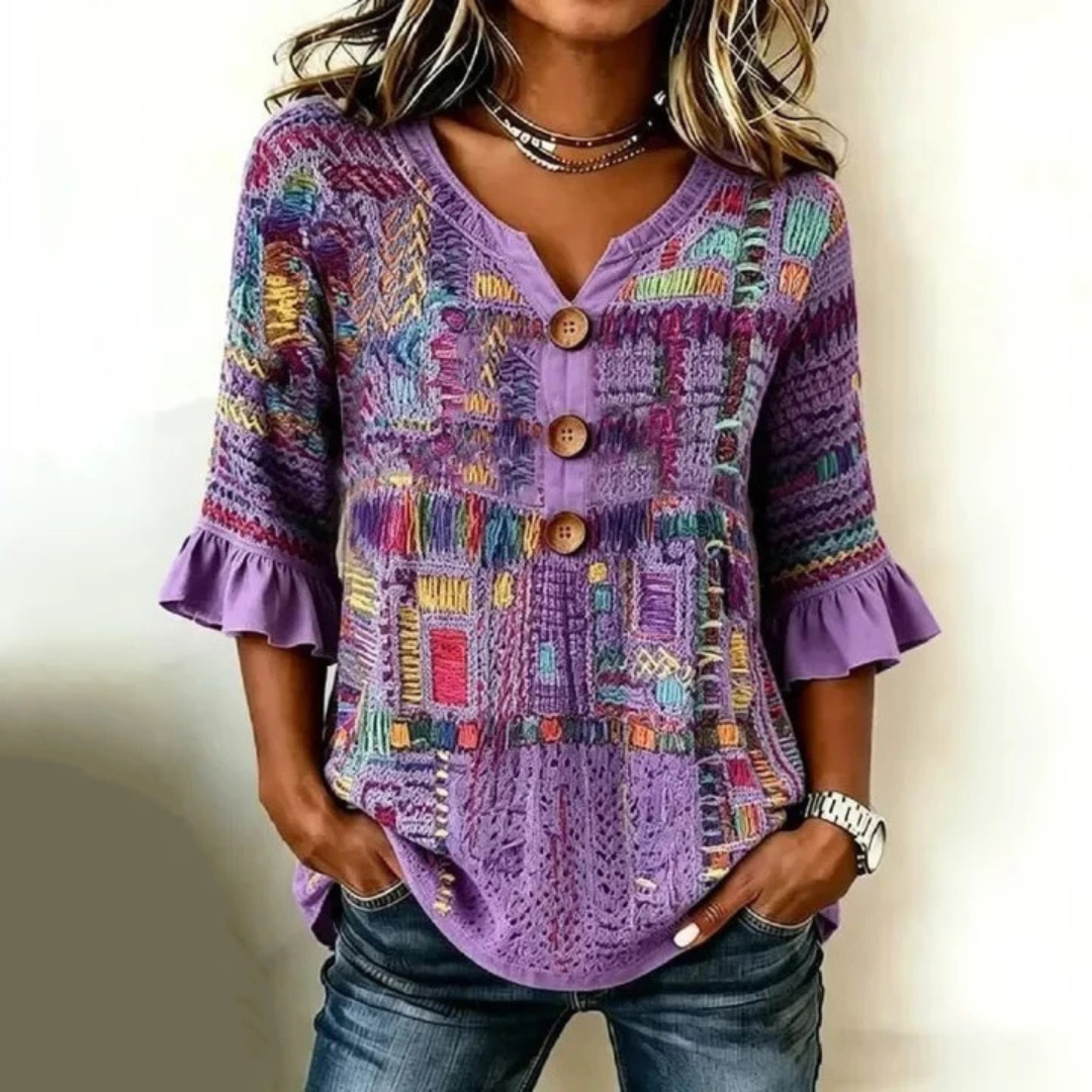 Farbenfrohe Bluse im Boho-Stil für Damen