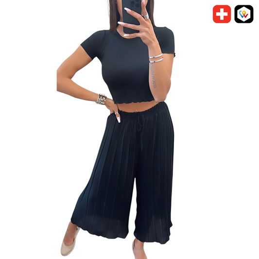 Schwarze Plissee Hose