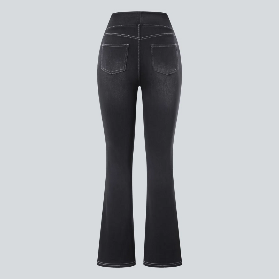 Bootcut-Jeans mit hoher Taille, Stretch und mehreren Taschen