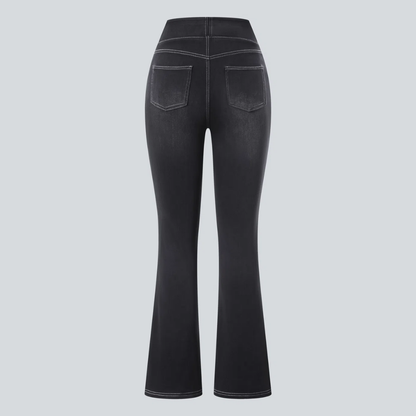 Bootcut-Jeans mit hoher Taille, Stretch und mehreren Taschen