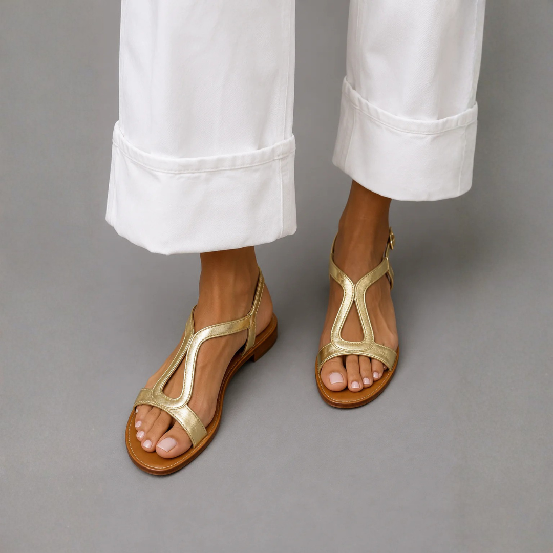 Bequeme goldene Sommersandalen für Damen