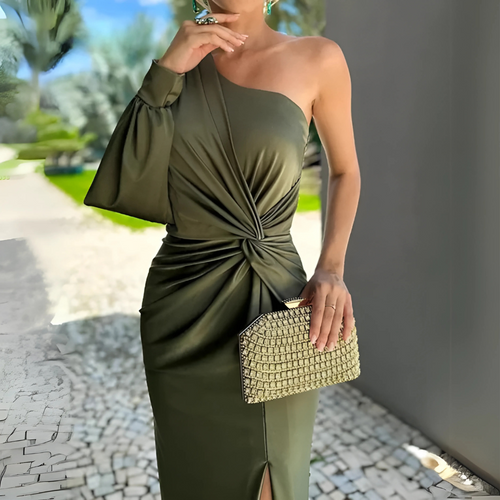 Robe Longue Drapée à Épaule Unique