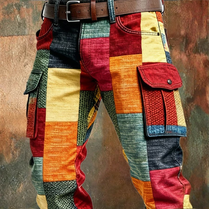 Pantalon cargo multicolore patchwork homme