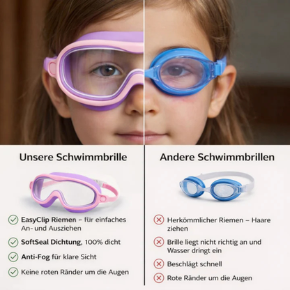 Lunettes de natation enfants à clip facile et anti-buée
