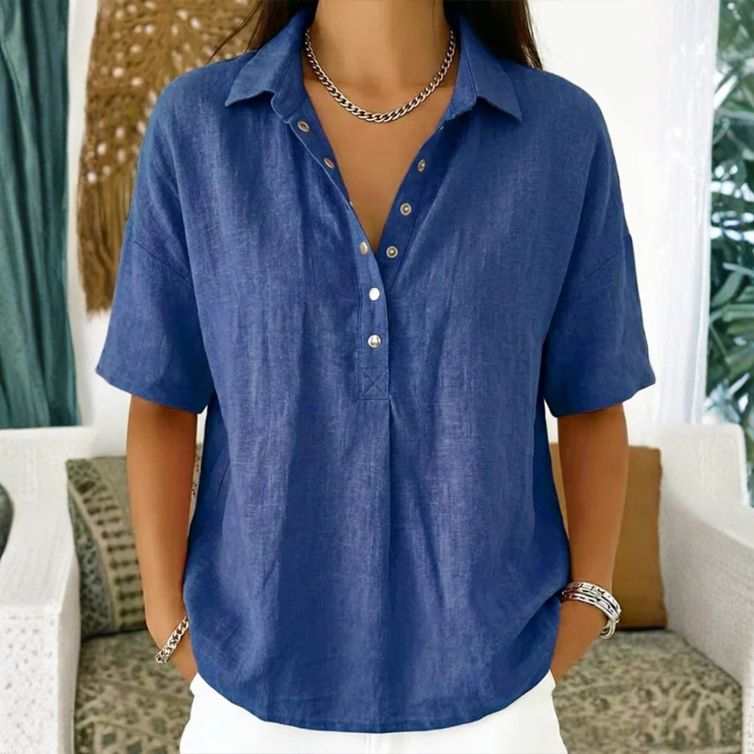 Blouse Femme Élégante et Légère à Col Boutonné