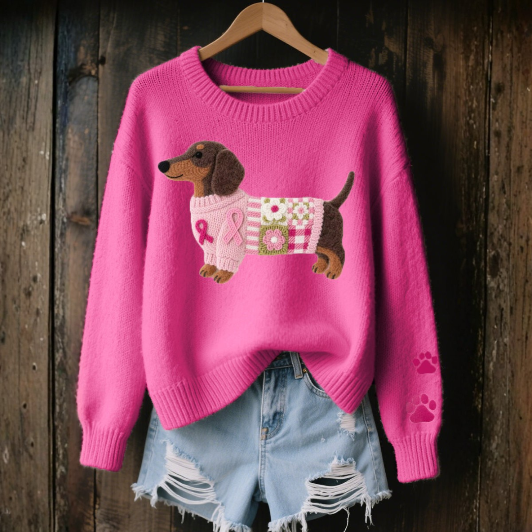 Strickpullover mit Dackelmotiv aus Wollfilz