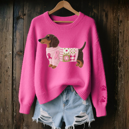 Strickpullover mit Dackelmotiv aus Wollfilz