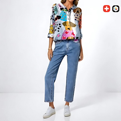 Chemise Femme à Imprimé Chien Élégant