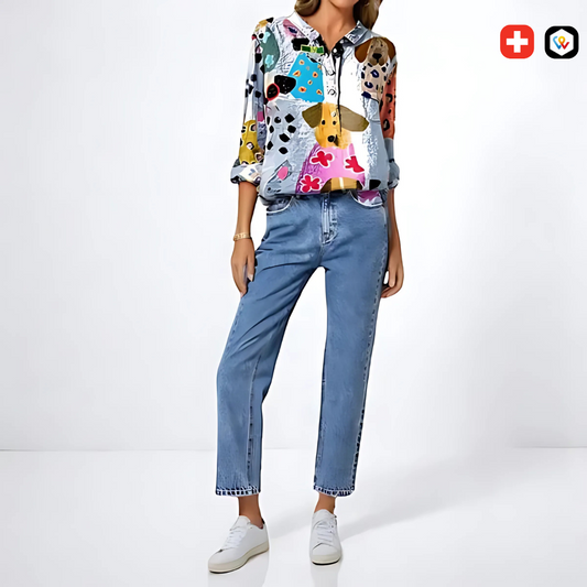Chemise Femme à Imprimé Chien Élégant