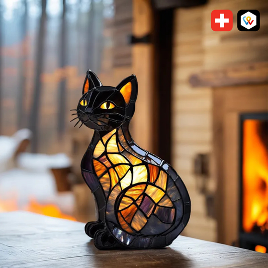 Lampe chat vitrail LED décorative