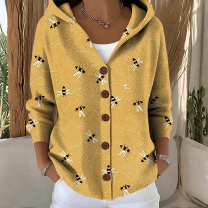 Farbige Strickjacke mit Kapuze für Damen