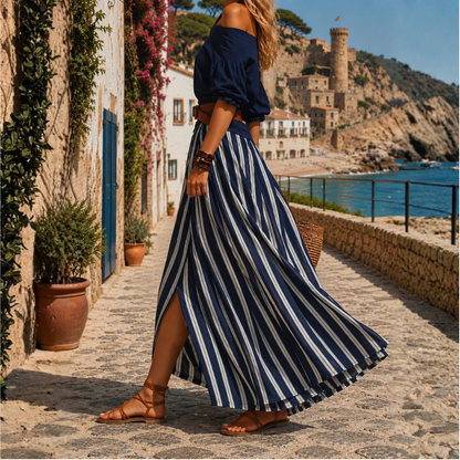 Elegantes und bequemes, fließend fallendes, gestreiftes Damen-Set