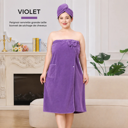 Peignoir de Bain Absorbant avec Bonnet Séchage Intégré