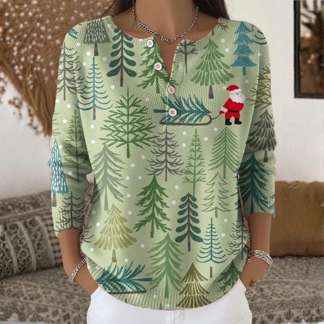 Weihnachtspullover mit Knöpfen für Damen