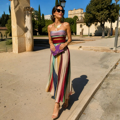 Mehrfarbiges, trägerloses Maxikleid